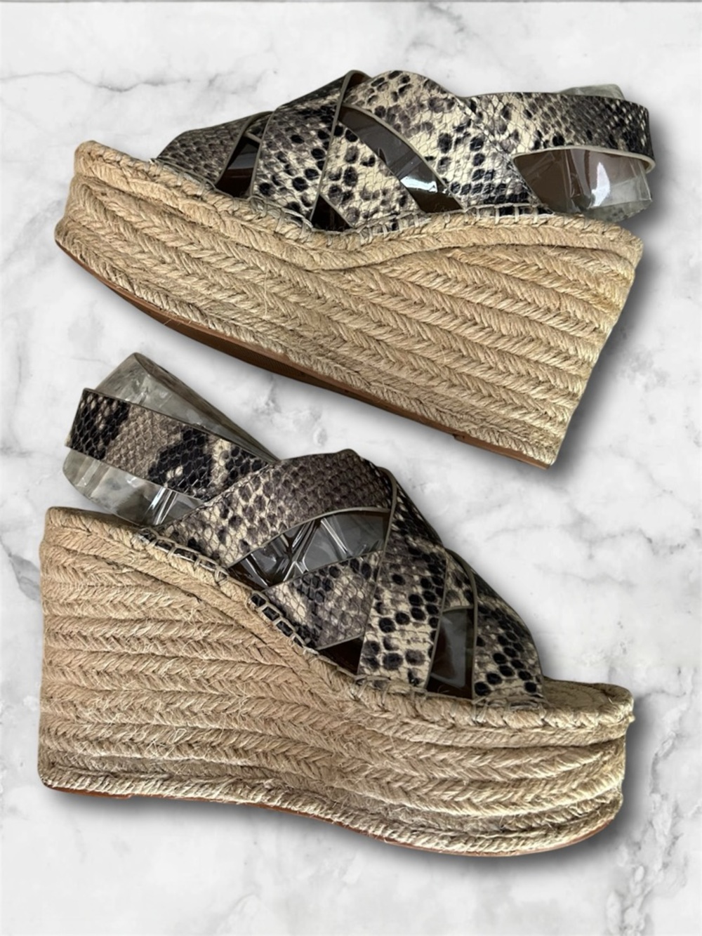Marc Fisher Platform Espadrille Wedge Leather Snakeskin Sandals Size 6 - Picture 8 of 14